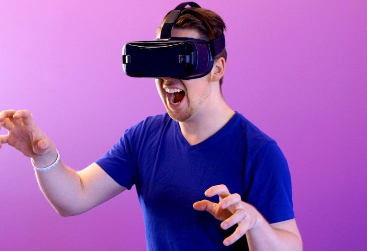 Guy with a VR headset.